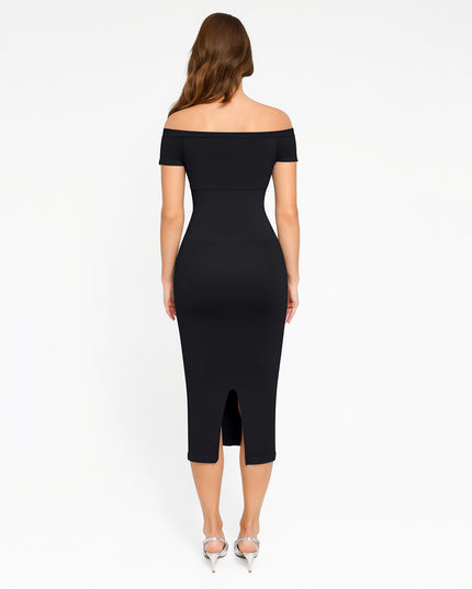 Vestito modellante con scollo alla Bardot